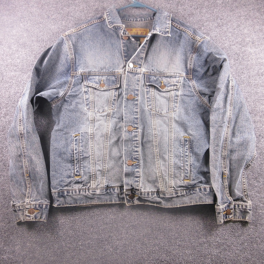 L.E.I. Denim Jacket Teens Large Blue Jean Trucker‎ Button Front Casual Faded
